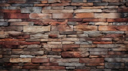 Obraz premium Close-up of a rustic brick wall showcasing its textured surface and varying shades of red and brown