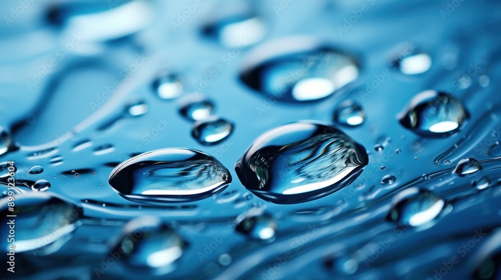Poster droplets of water cascading down a glass surface, creating a mesmerizing pattern of ripples and refl