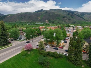 Aerial of the ski town town of Aspen, Colorado, United States of America.