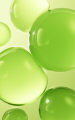 Transparent green bubbles background, 3d rendering.