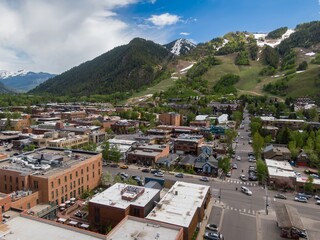 Aerial of the ski town town of Aspen, Colorado, United States of America.