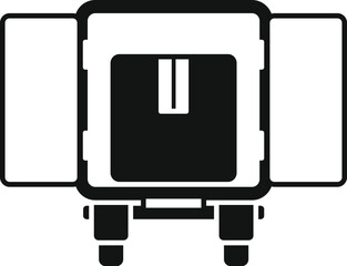 Simple icon of a delivery truck with open doors, ready to unload a parcel