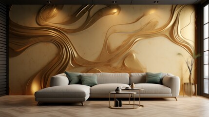 Lustrous metallic gold background, featuring a mesmerizing reflective pattern.