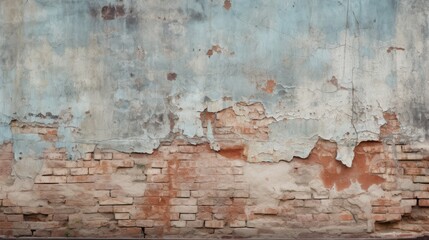 Obraz premium Old brick wall with peeling paint, revealing layers of history and characte