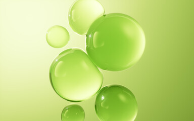 Transparent green bubbles background, 3d rendering.
