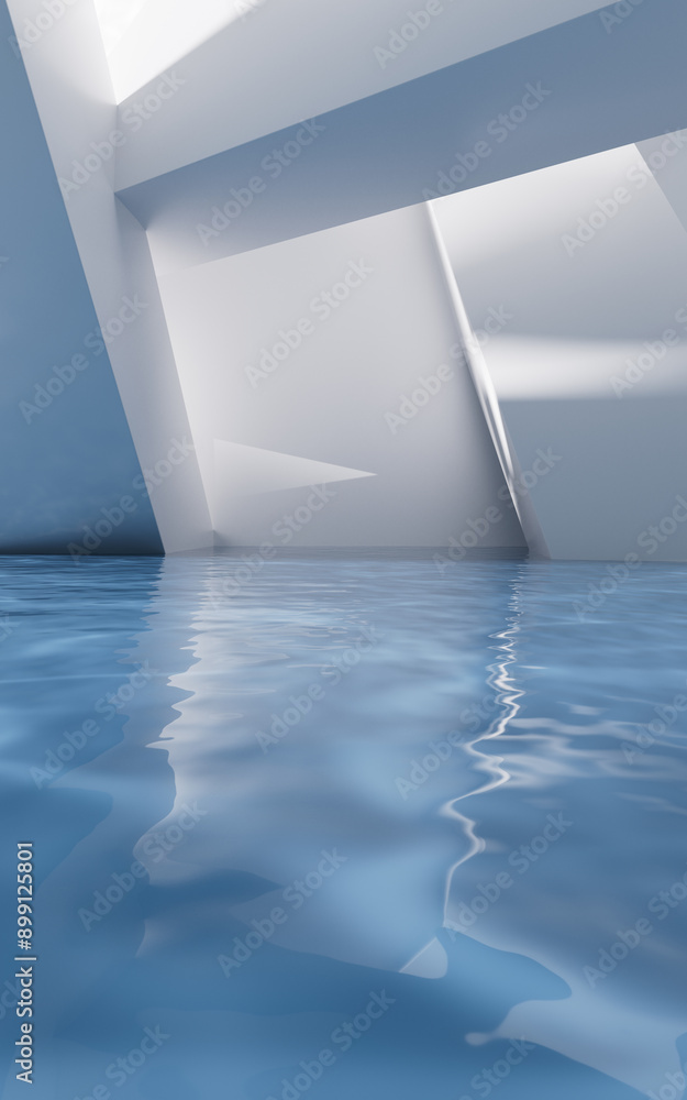 Wall mural Bright room with water surface, 3d rendering.