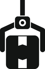 Silhouette icon of a robotic arm lifting a cardboard box, representing automation in logistics and manufacturing