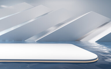 Bright room with water surface, 3d rendering.