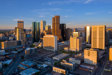 Downtown Denver city skyline at sunrise, Colorado, United States of America.
