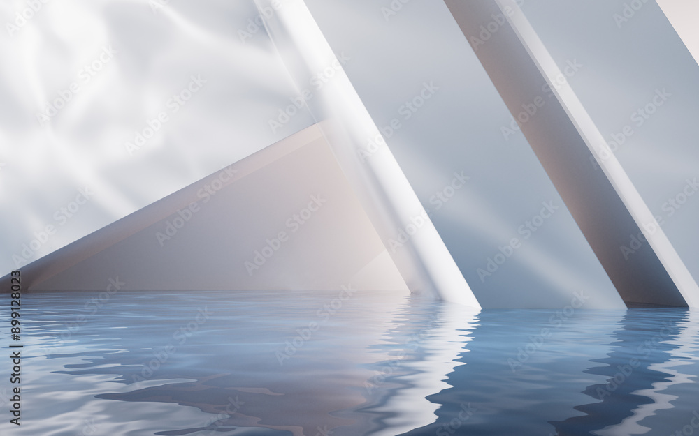 Sticker Bright room with water surface, 3d rendering.