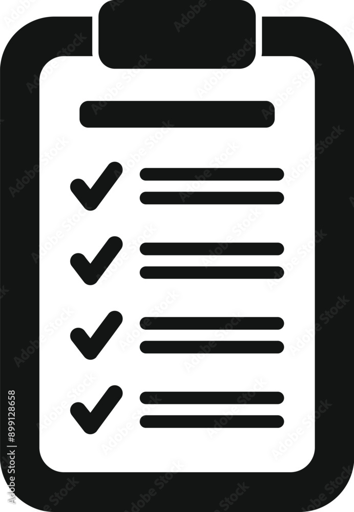 Poster black and white icon of a clipboard showing check marks for completed tasks