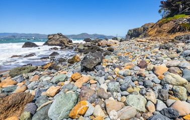 Beautiful oceanfront landscape of Mile Rock Beach, San Francisco, California, Golden Gate National...
