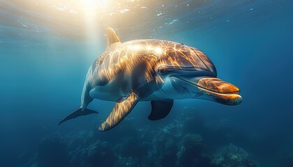 Fototapeta premium A dolphin swimming in the sunshine 