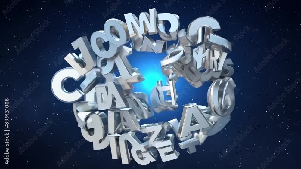 Poster cryptic text formed with 3d letters and numbers on starry space background symbolizing secret code, 