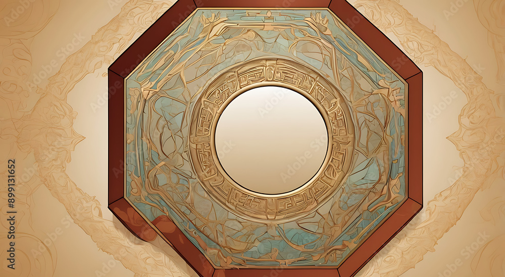 Wall mural a digital illustration of a feng shui bagua mirror, used for protection and energy balance, with an 