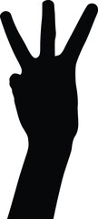 Three finger sign in hands silhouette vector design. isolated on transparent background.