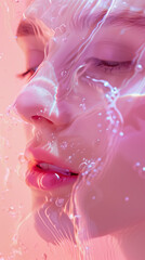 Glass Skin Model Woman with Collagen Display for Enhanced Skin Elasticity and Youthful Look in Healthy Skin A