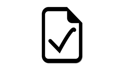 Checkmark inside a minimalist document icon on white background.