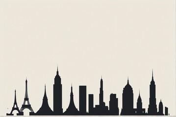 Fototapeta premium A minimalist skyline with iconic buildings reduced to their basic shapes.