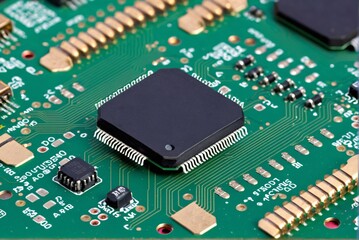 A close-up of a circuit board, focusing on a single component or pattern.