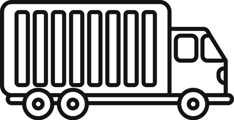 Simple black and white line drawing icon of a cargo truck delivering goods with an open body cargo area