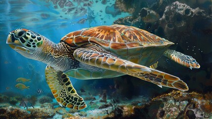 Obraz premium green turtle swimming 