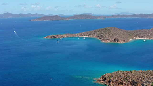 Slowly Scanning Norman Island with Sailboats in BVI