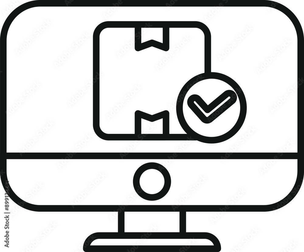 Poster simple icon of a computer screen displaying a confirmed order from an online store