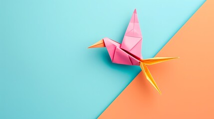 Naklejka premium a colorful and minimalistic origami bird on colorful background