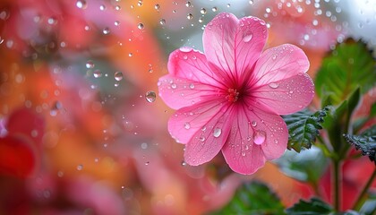 Nature background with flower behind patterned glass 