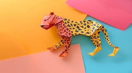 A leopard origami on colorful background