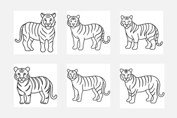 Obraz premium Beautiful Tiger Line Art Set Illustration Collection 