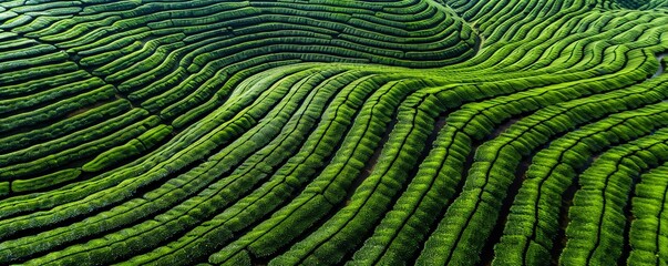 Fototapeta premium Aerial view of coffee plantation terraces, structured and green, Coffee plantation terraces, aesthetic farming