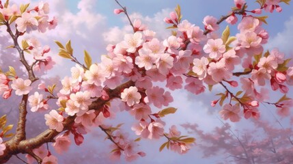 Delicate Pink Cherry Blossoms Under a Cloudy Sky