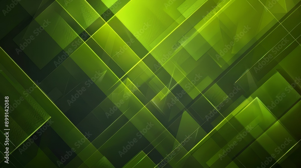 Poster abstract green geometric pattern with overlapping squares and lines