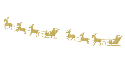 Santa Claus flying with reindeer sleigh. Black Silhouette. Symbol of Christmas and New Year isolated on white background.