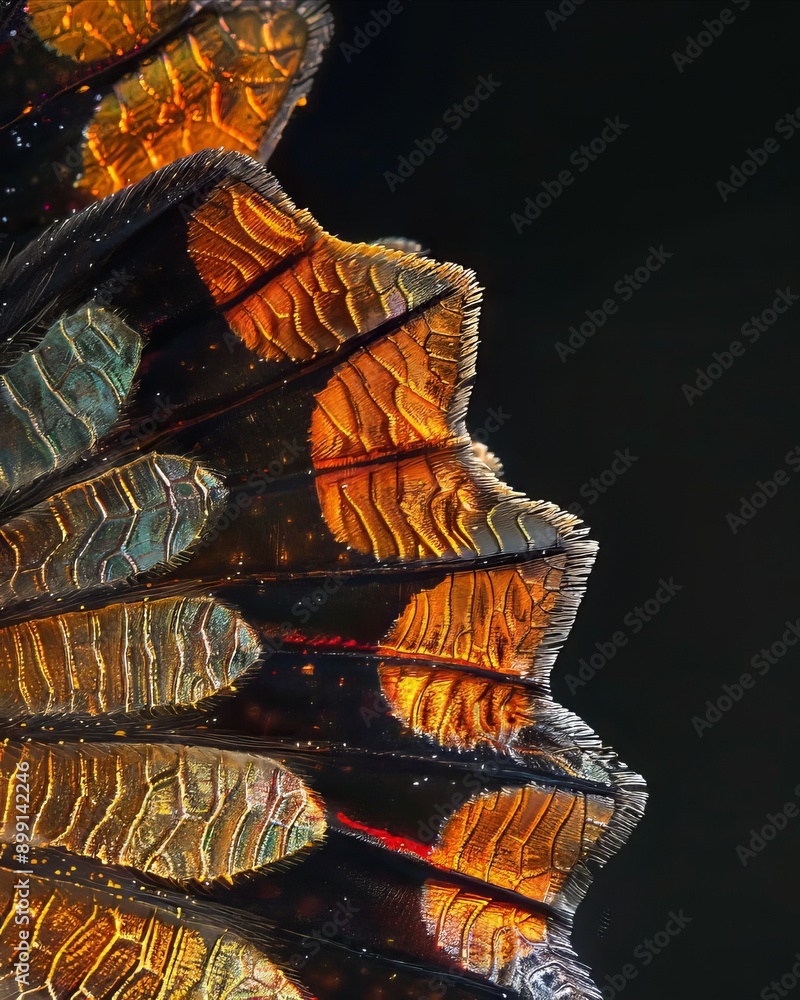 Poster close-up of a butterfly wing with intricate patterns and vibrant colors