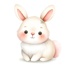 Fototapeta premium Adorable digital illustration of a cute baby bunny with fluffy white fur and pink cheeks, perfect for children's themes or spring designs isolated on white or transparent png background.