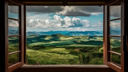 Fototapeta premium Beautiful view outside the window in a country house