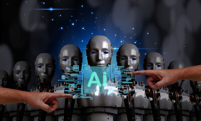 human using AI technology to processing business on 3D robotic  technology background