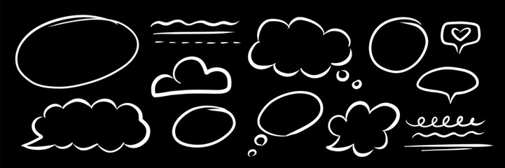 Hand drawn blank textbox frames set. Vector empty speech bubbles