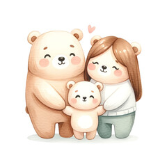 Fototapeta premium Cute illustration of a bear family with a baby bear. Perfect for family-themed designs and children's content isolated on white or transparent png background.