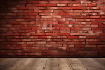 Fototapeta premium Red brick wall texture with a wood floor background 