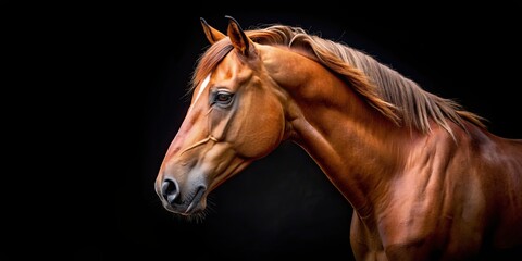 Obraz premium Horse head isolated on a black background, horse, head, isolated, black, animal, mammal, equine, portrait, profile