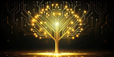 Golden electronic circuit board tree shining with technology, technology, gold, circuit board, tree, innovation