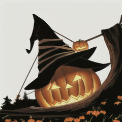 halloween pumpkin and witch