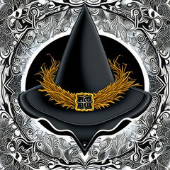 Black and white skull emblem on gold badge, reminiscent of soviet military decoration, perfect for halloween or grunge design