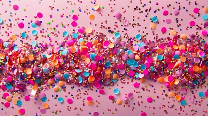 bright colorful confetti sparkles on a pink background