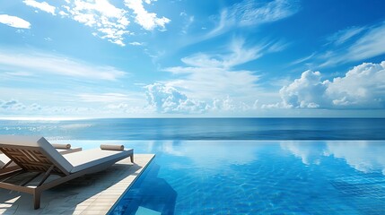 Fototapeta premium Chaise lounge about pool on seacoast