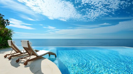Obraz premium Chaise lounge about pool on seacoast